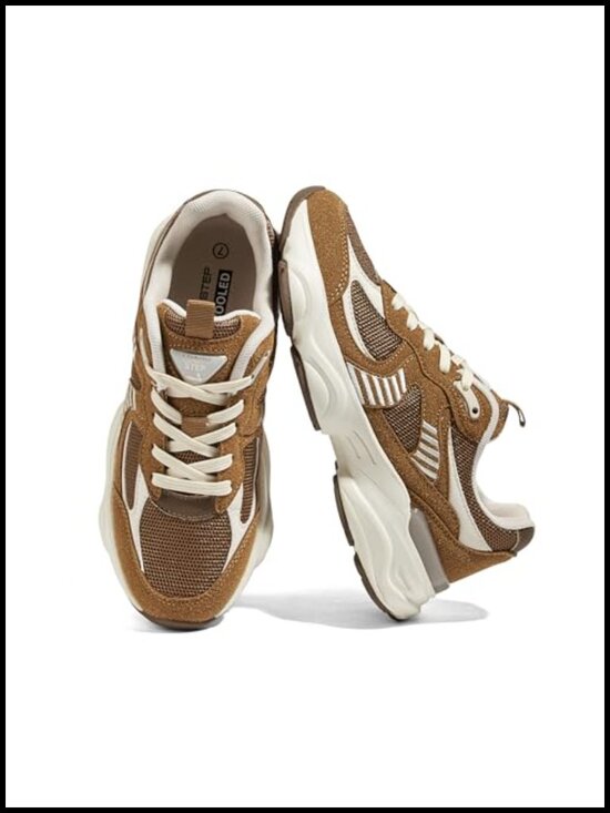 Shoes - Women's Platform Sneakers | Chunky Mesh Athletic Walking Shoes | Lace-Up Casual